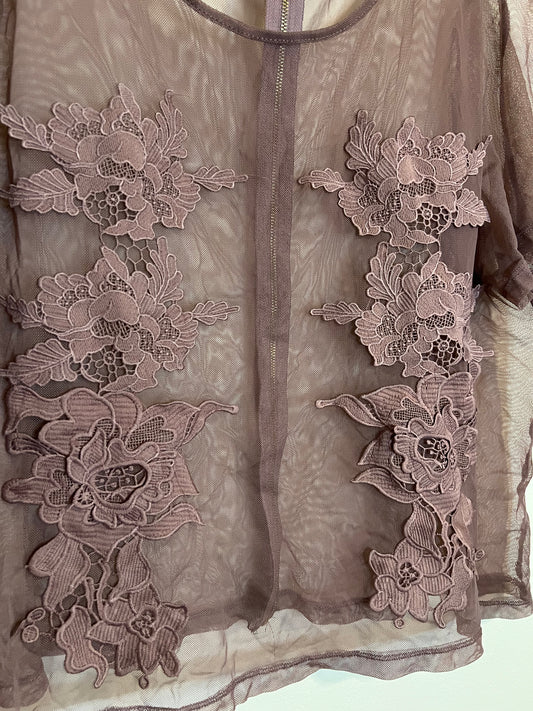 Charlotte Russe Mesh Purple Top With Floral Detail