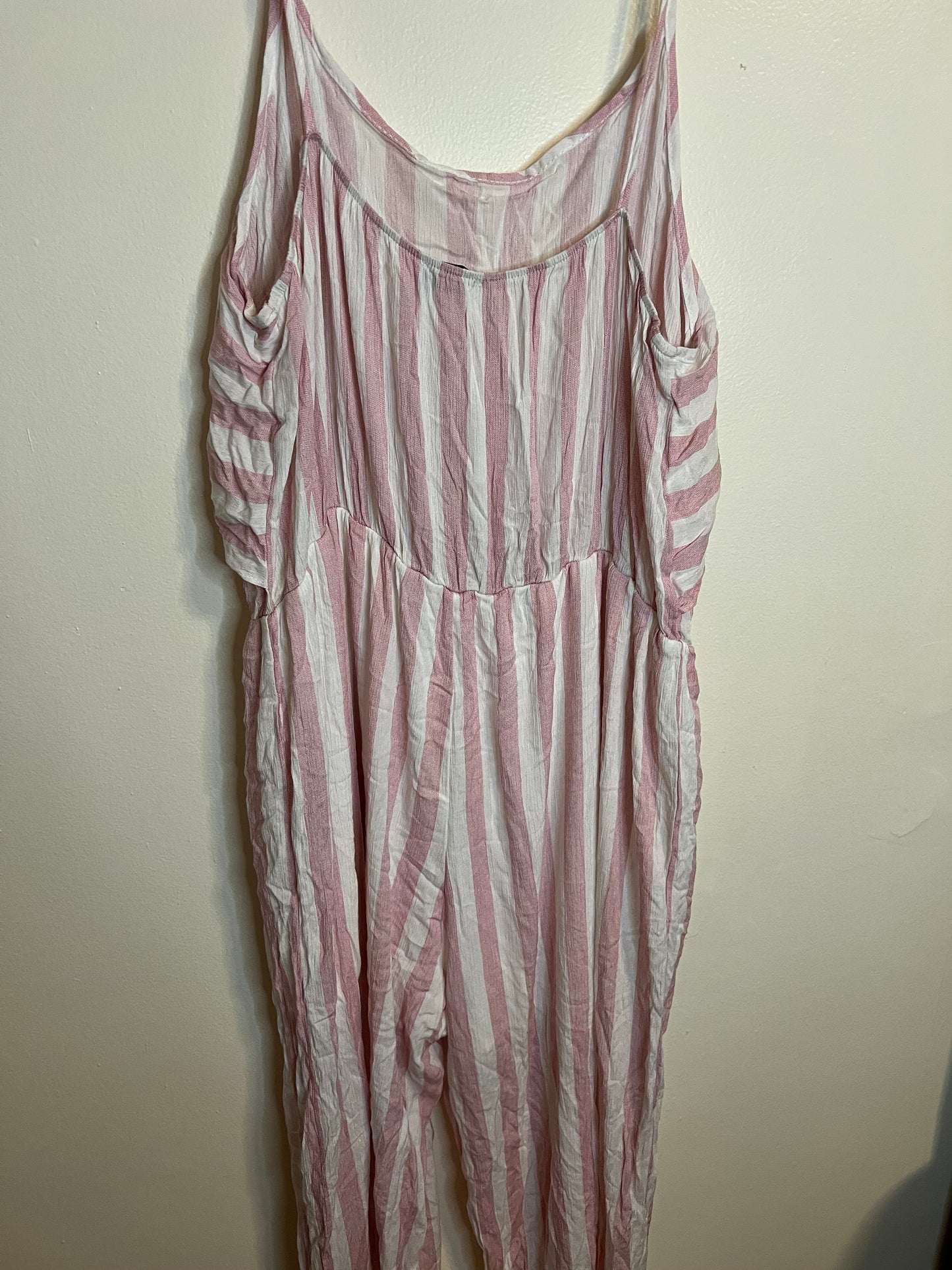 Forever 21 Pink And White Striped Jumpsuit