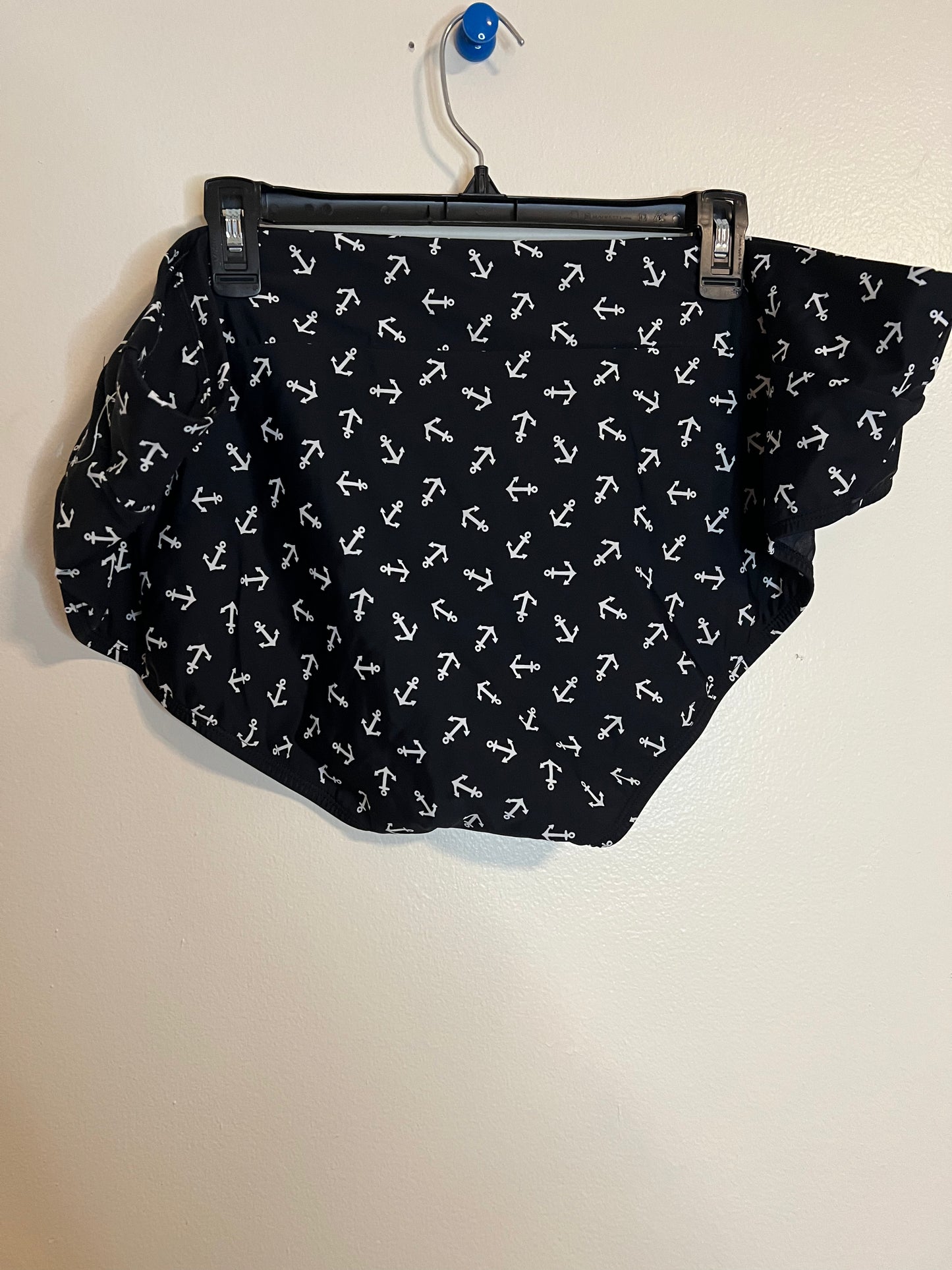 Torrid Black Power Mesh Swim Bikini Brief Bottom Anchor Print