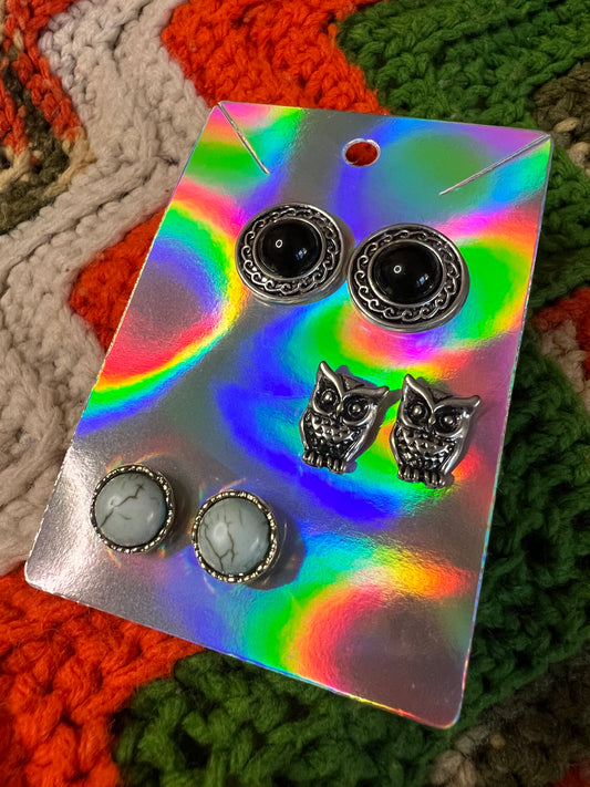 Silver Stud Earrings (3 pair)