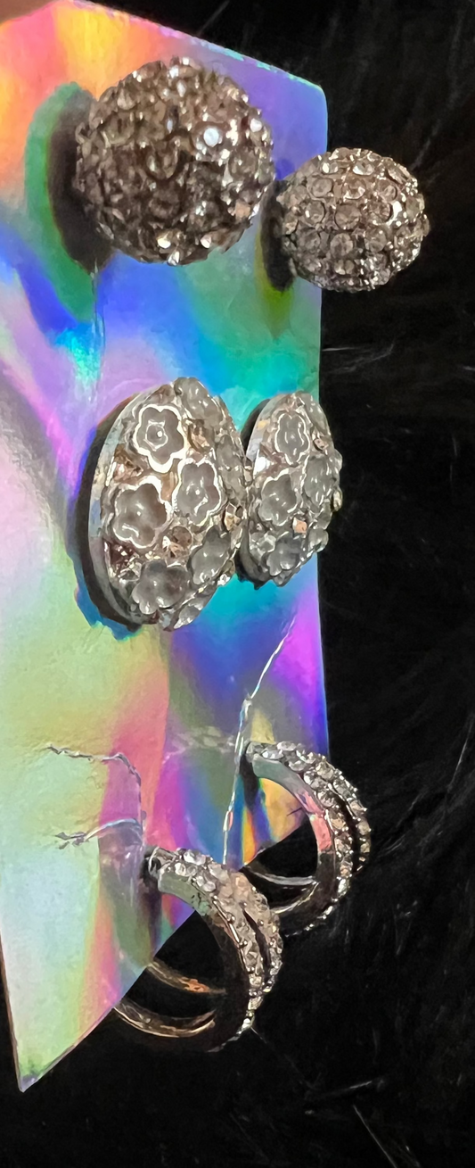 Silver Stud Earrings (3 Pairs)