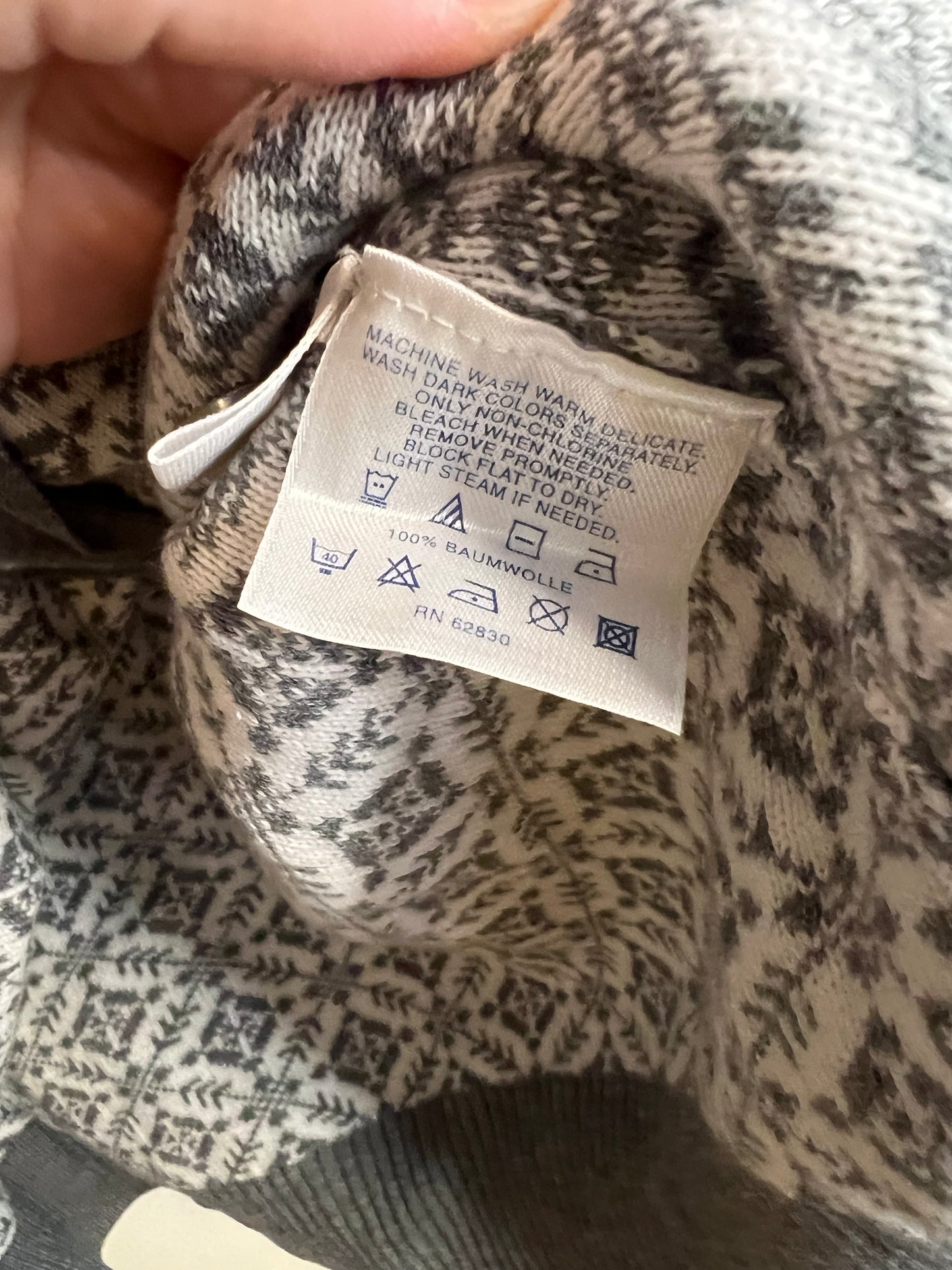 Lands End 100% Baumwolle Gray and White Sweater