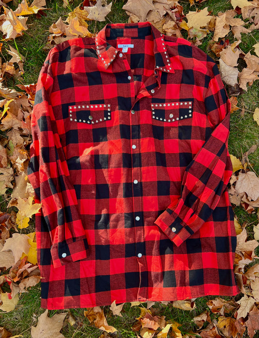 Bar lll Plaid Flannel with Stud Detail