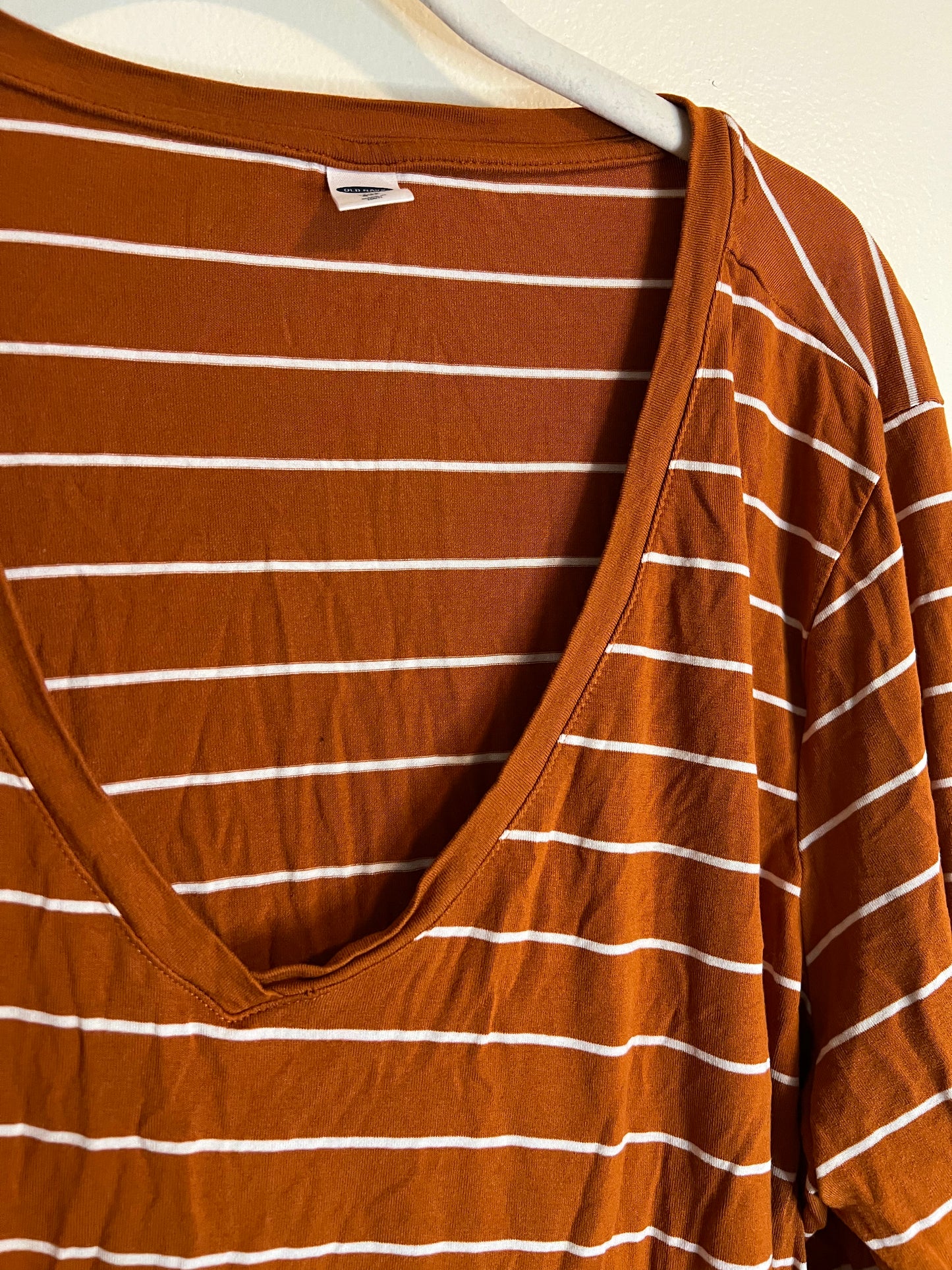 Old Navy Orange And White Striped T Shirt Mid Sleeve