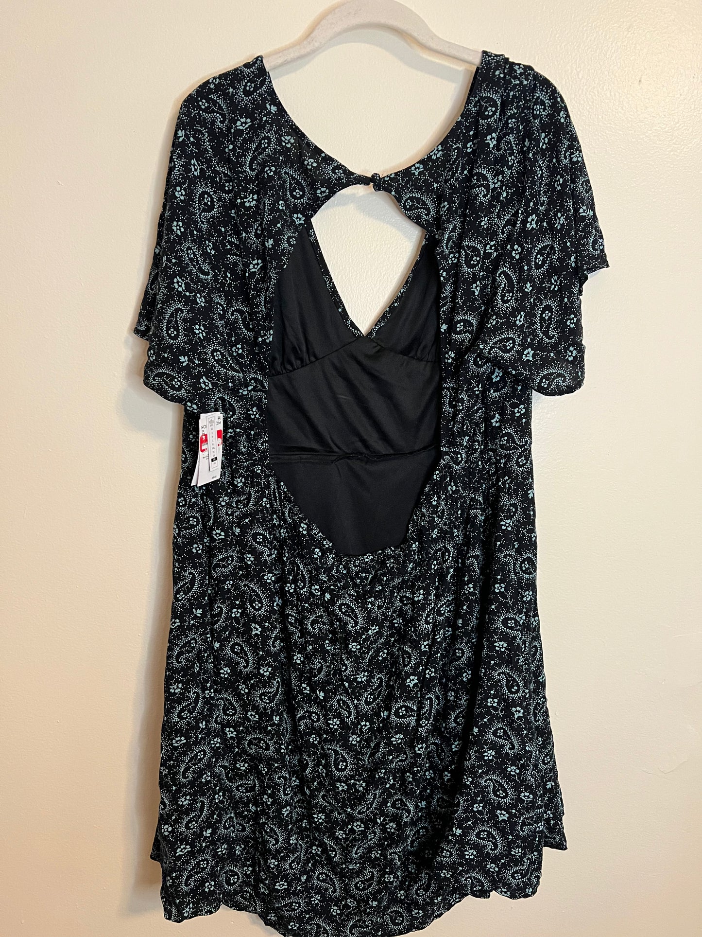 BP Blue And Black Paisley Dress With Large Back Cutout