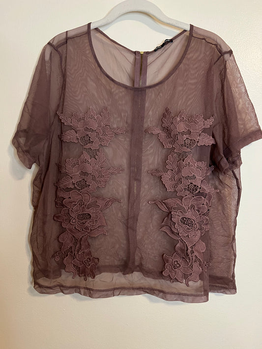Charlotte Russe Mesh Purple Top With Floral Detail