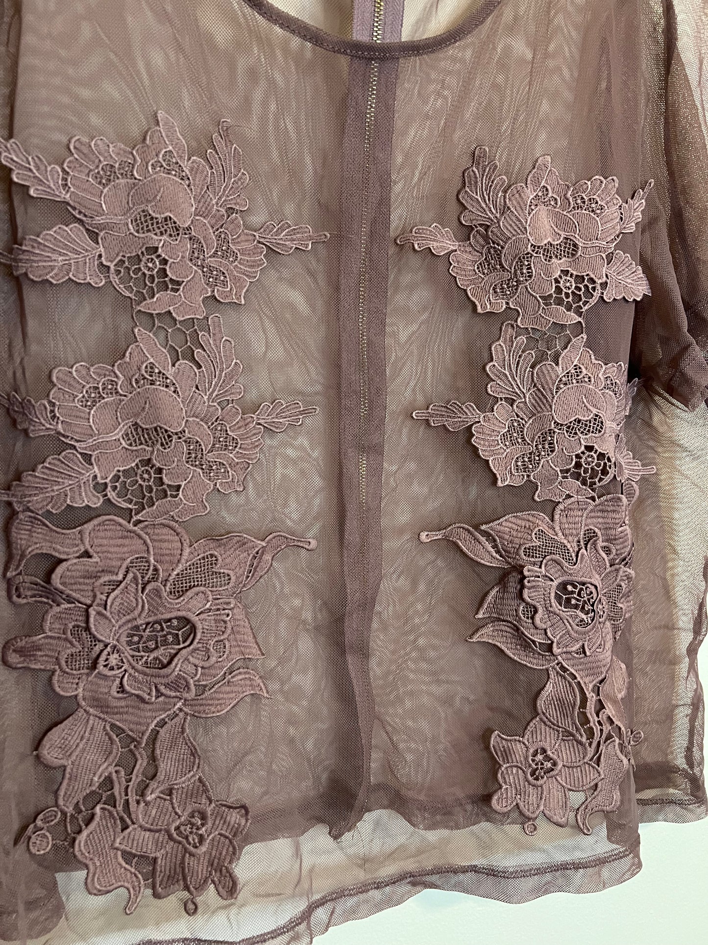 Charlotte Russe Mesh Purple Top With Floral Detail