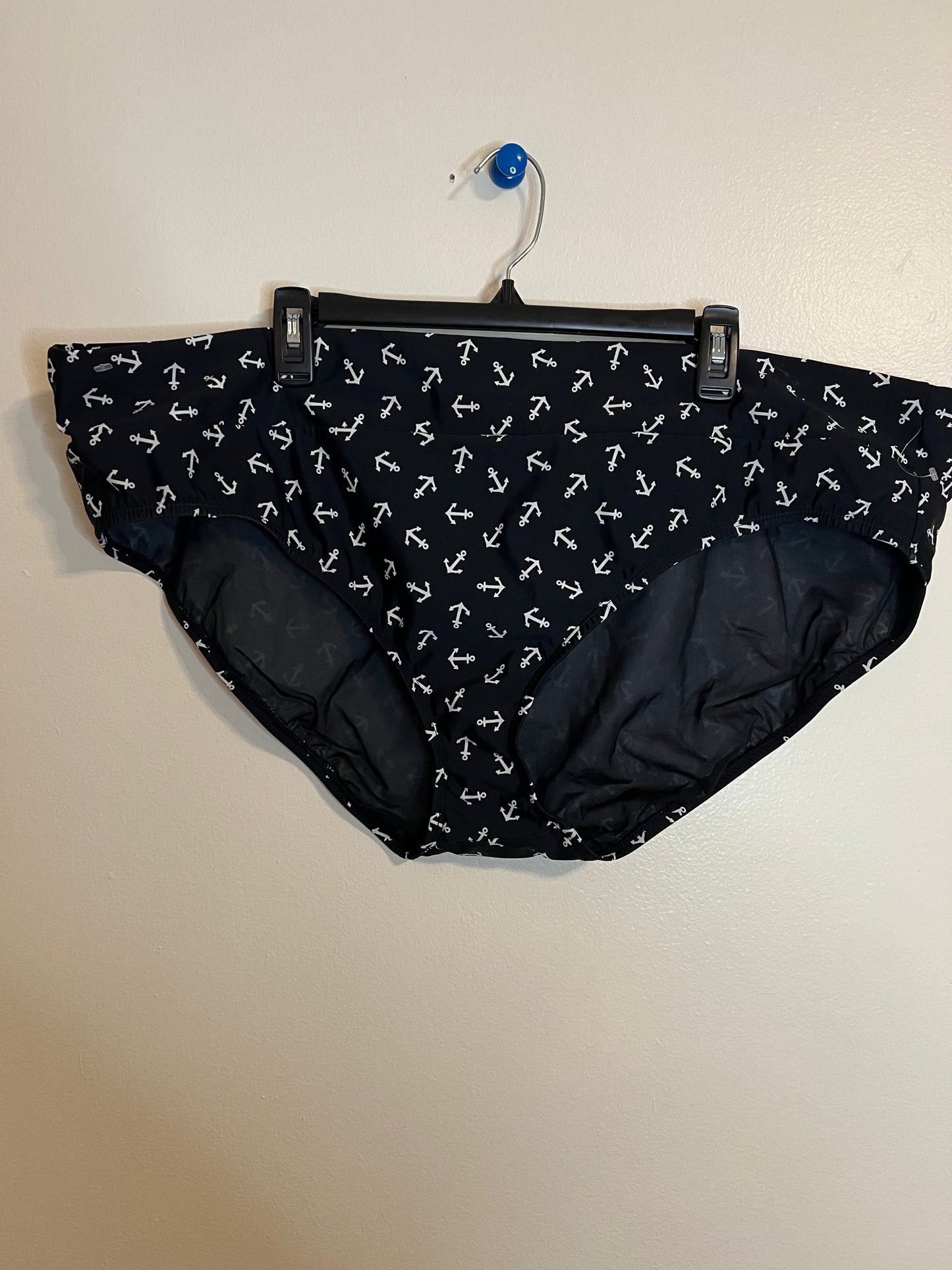 Torrid Black Power Mesh Swim Bikini Brief Bottom Anchor Print