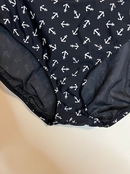 Torrid Black Power Mesh Swim Bikini Brief Bottom Anchor Print