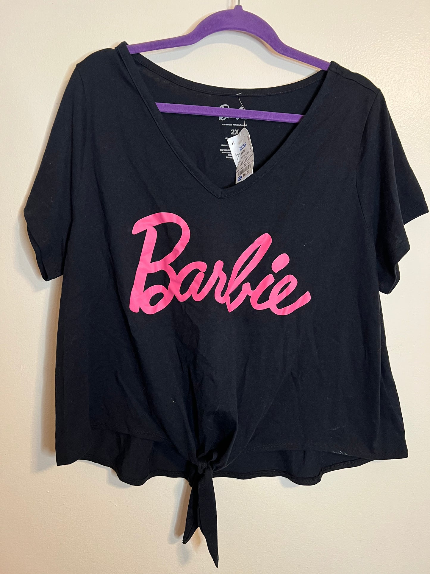 Barbie Black Cropped T Shirt With Tie Detail