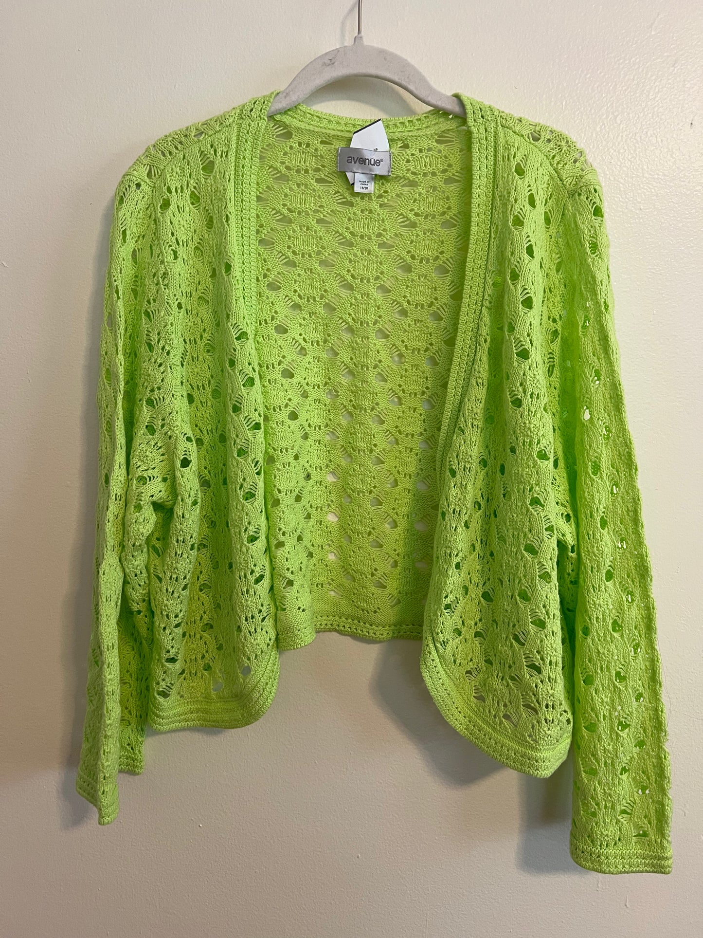 Avenue Green Crocheted Cropped Sweater Cardigan