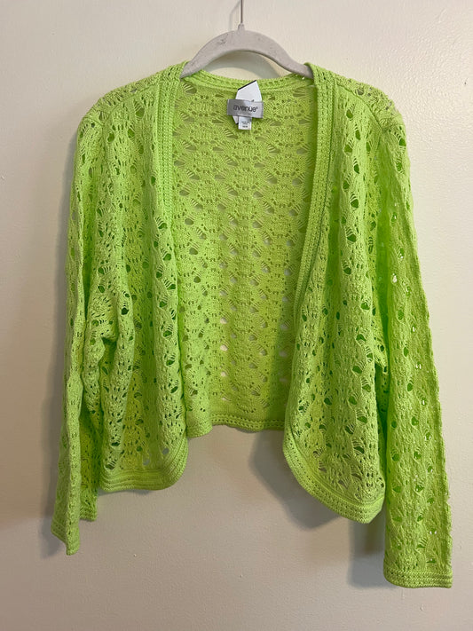 Avenue Green Crocheted Cropped Sweater Cardigan