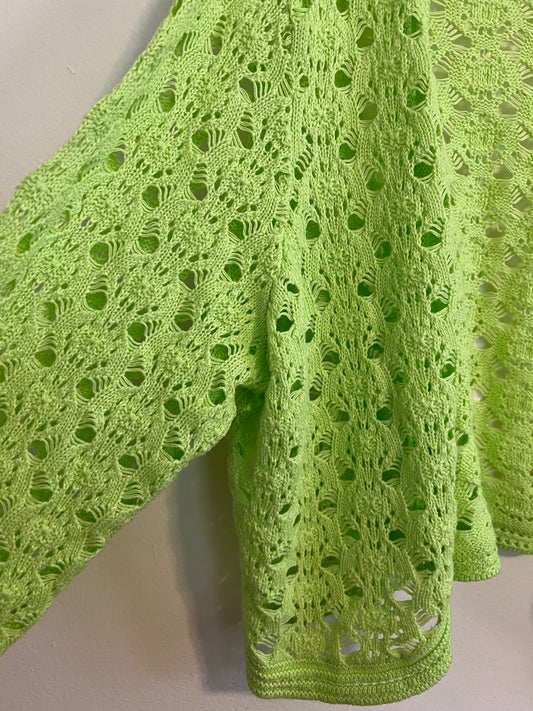 Avenue Green Crocheted Cropped Sweater Cardigan