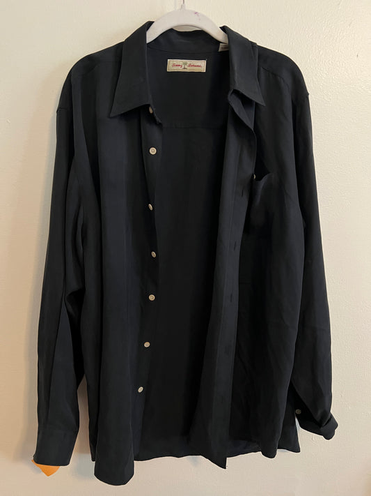 Tommy Bahama 100% Silk Black Button Down Shirt