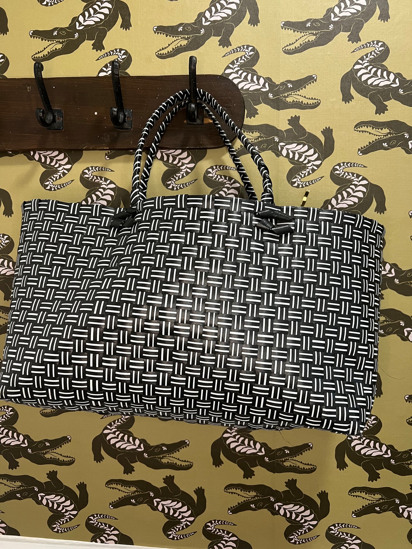 Black and White Weaved Tote Bag