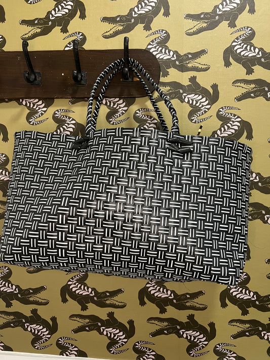 Black and White Weaved Tote Bag