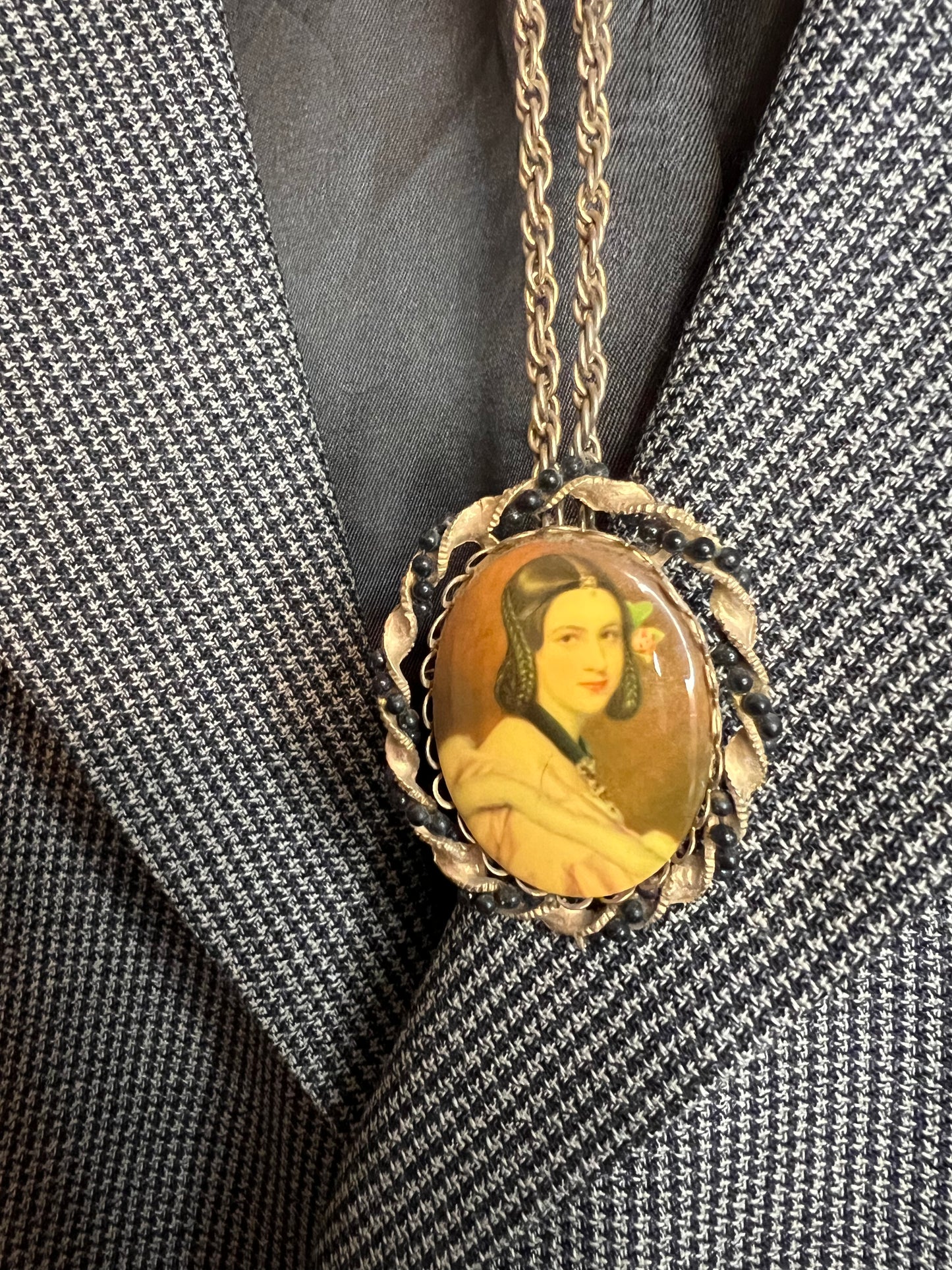Vintage Necklace with Victorian Lady