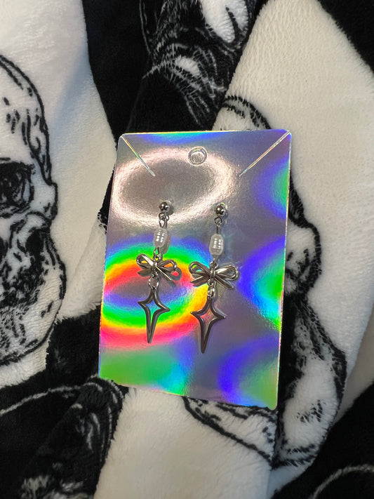 Silver Bow Stud Earrings