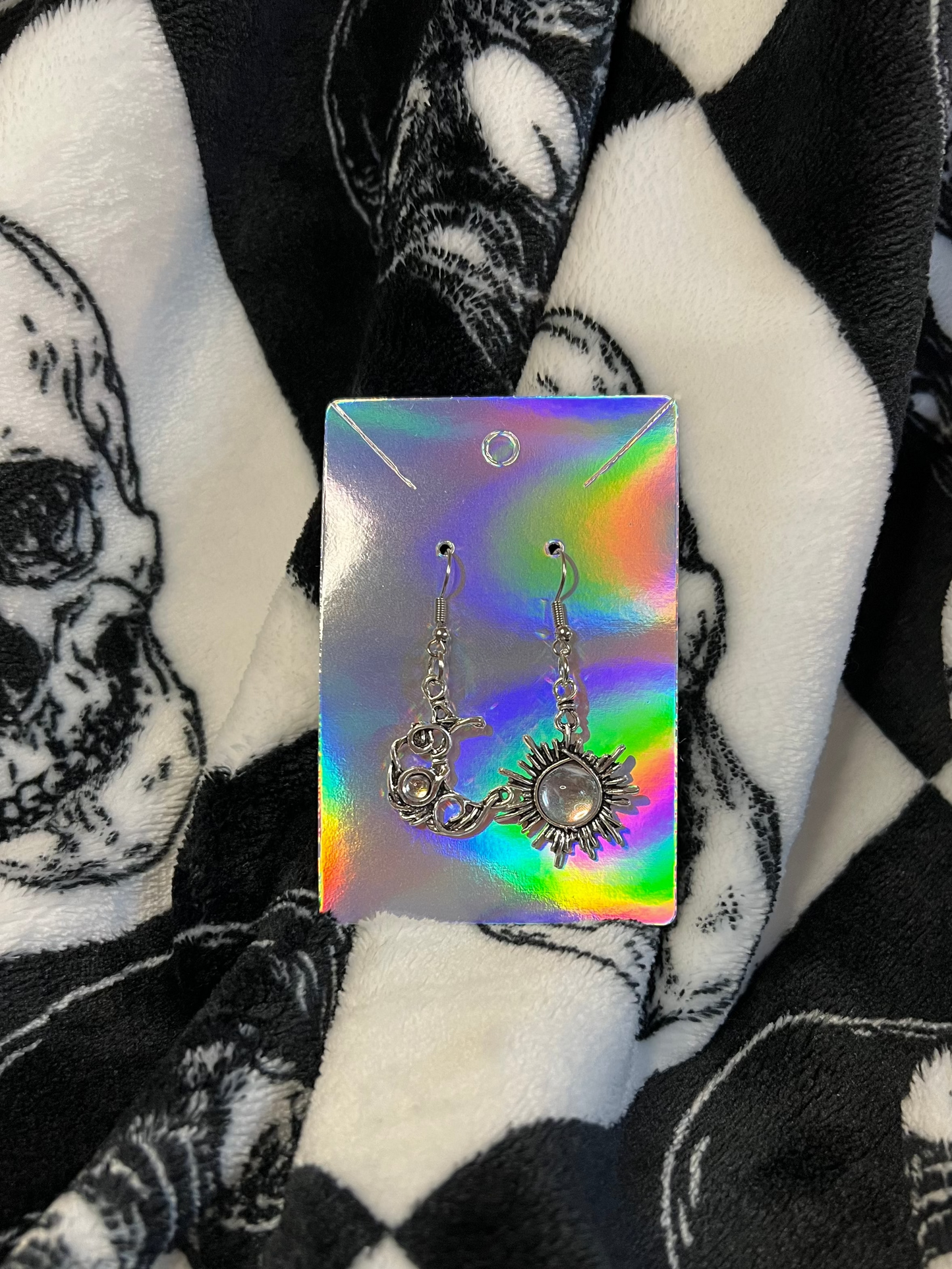 Silver Moon and Sun Drop Earrings