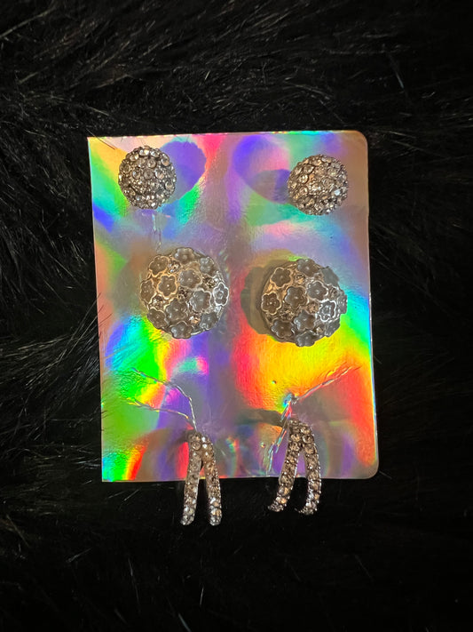 Silver Stud Earrings (3 Pairs)