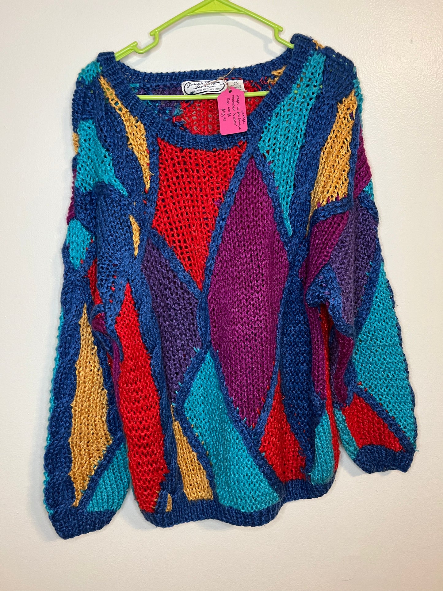 Vintage Joseph Le Bon Sportique Crocheted Diamond Sweater