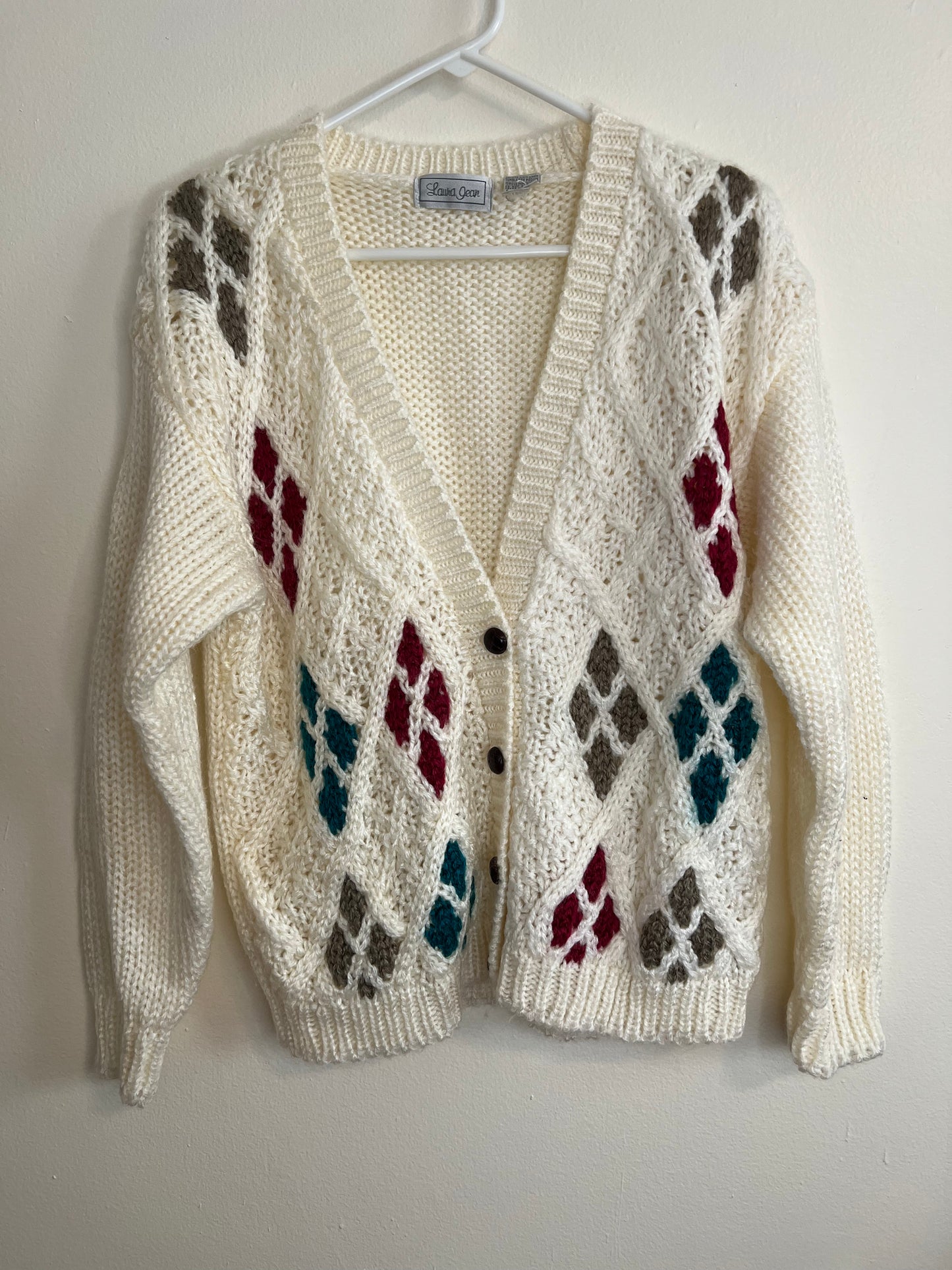 Vintage Laura Jean White Argyle Sweater