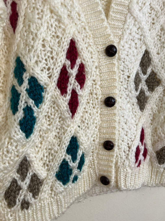 Vintage Laura Jean White Argyle Sweater