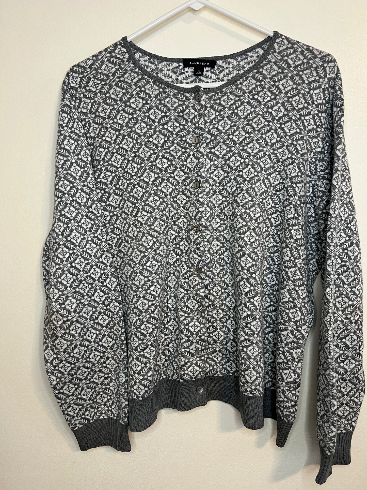 Lands End 100% Baumwolle Gray and White Sweater