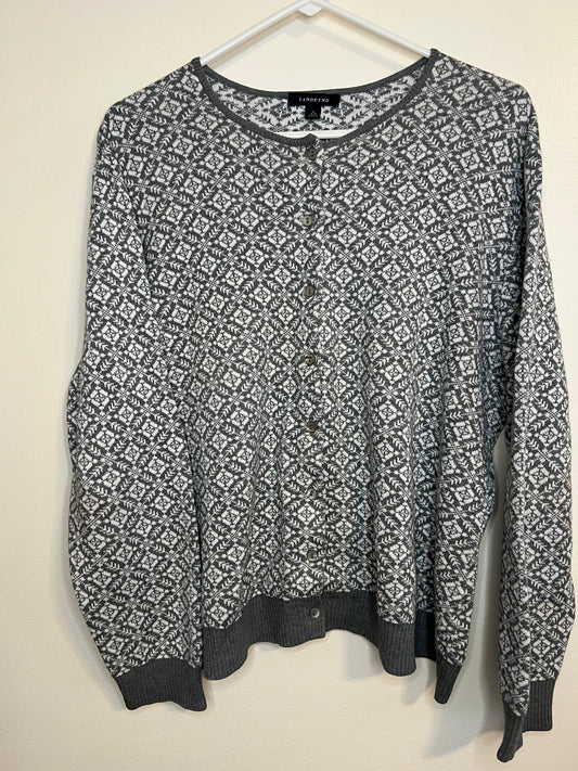 Lands End 100% Baumwolle Gray and White Sweater