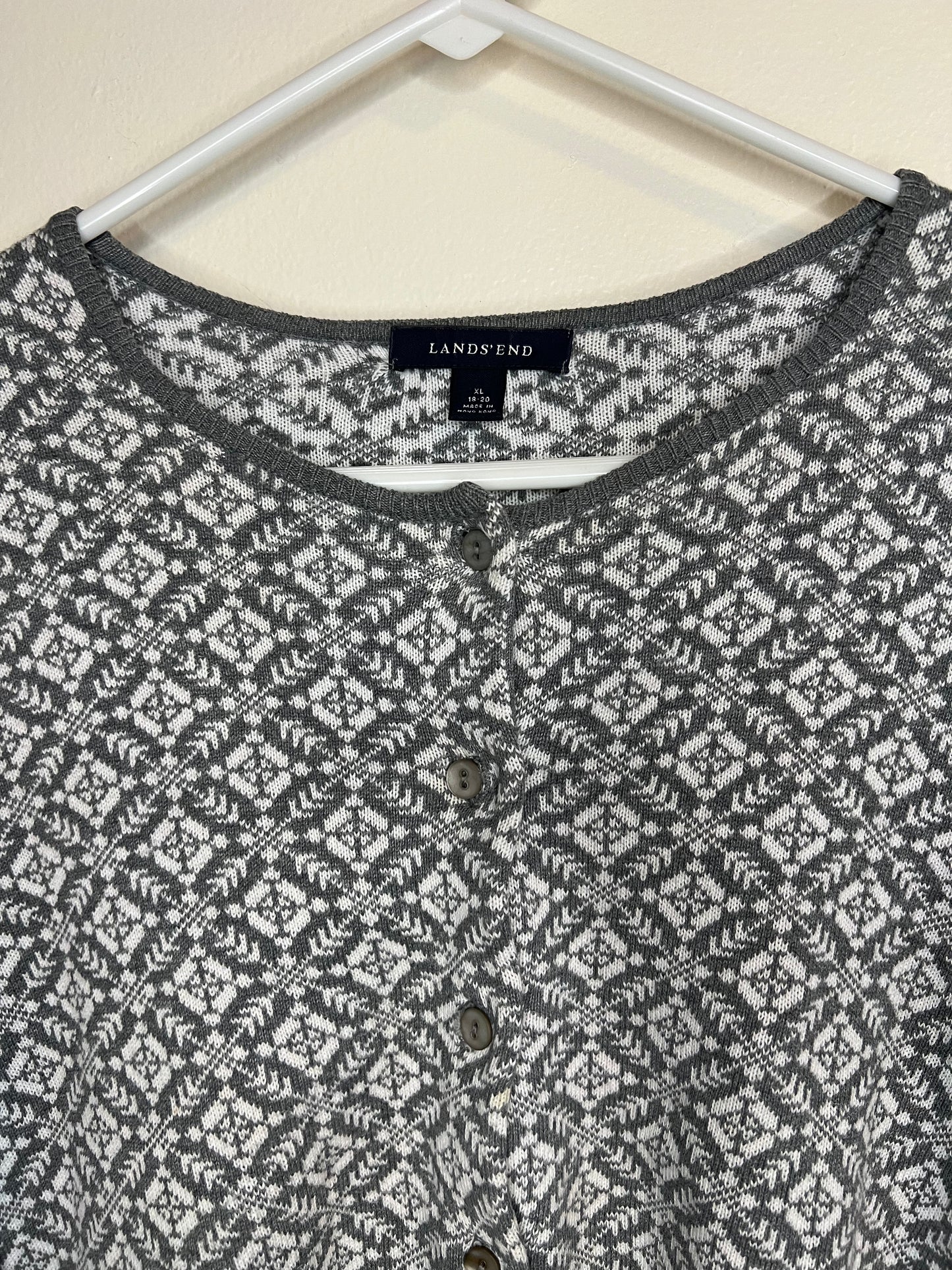 Lands End 100% Baumwolle Gray and White Sweater