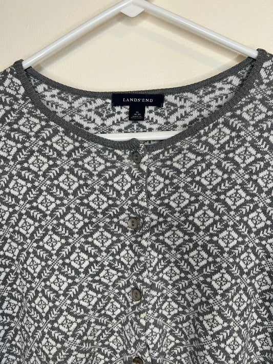 Lands End 100% Baumwolle Gray and White Sweater