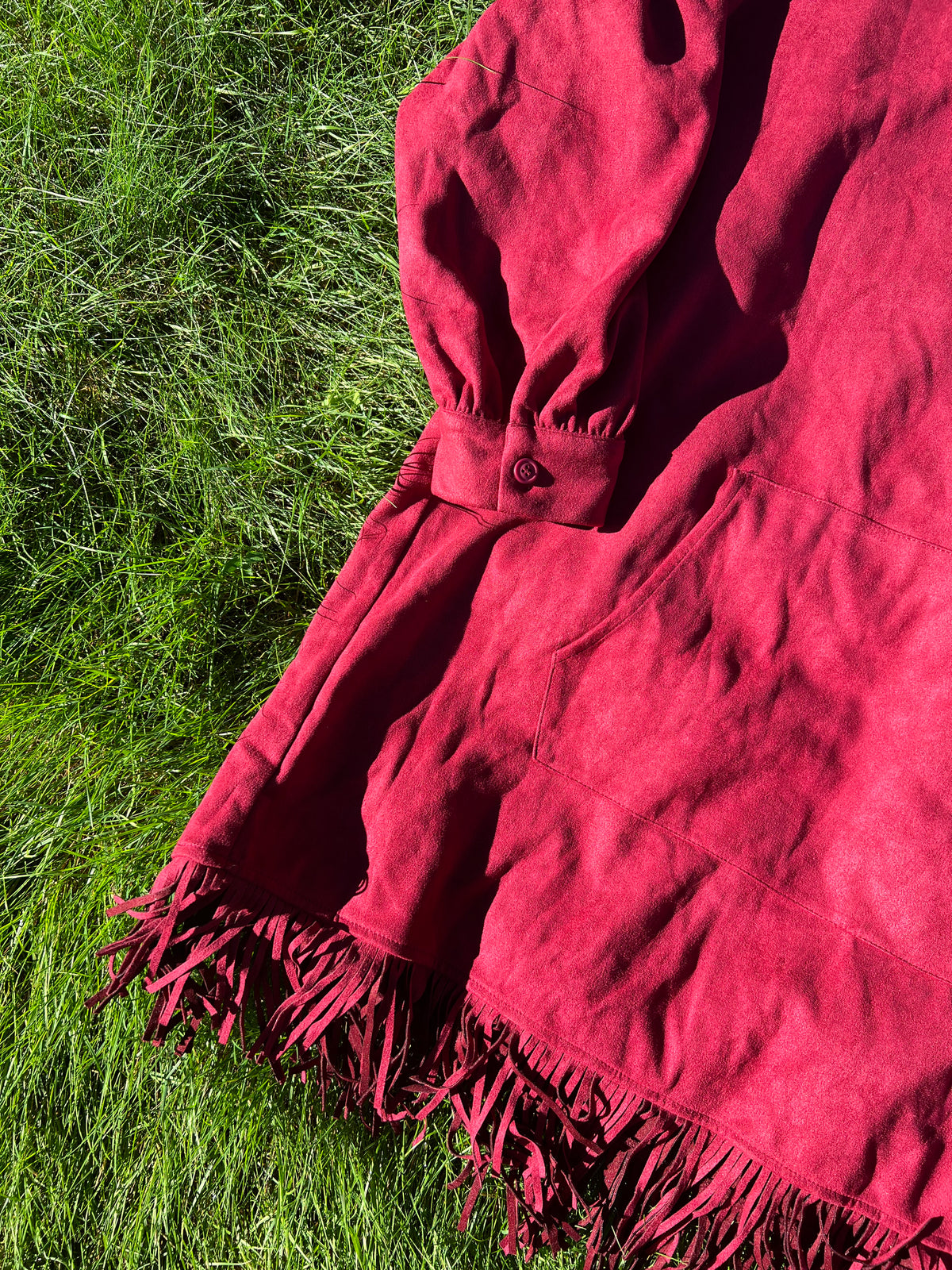 Faux Suede Red Fringe Dress