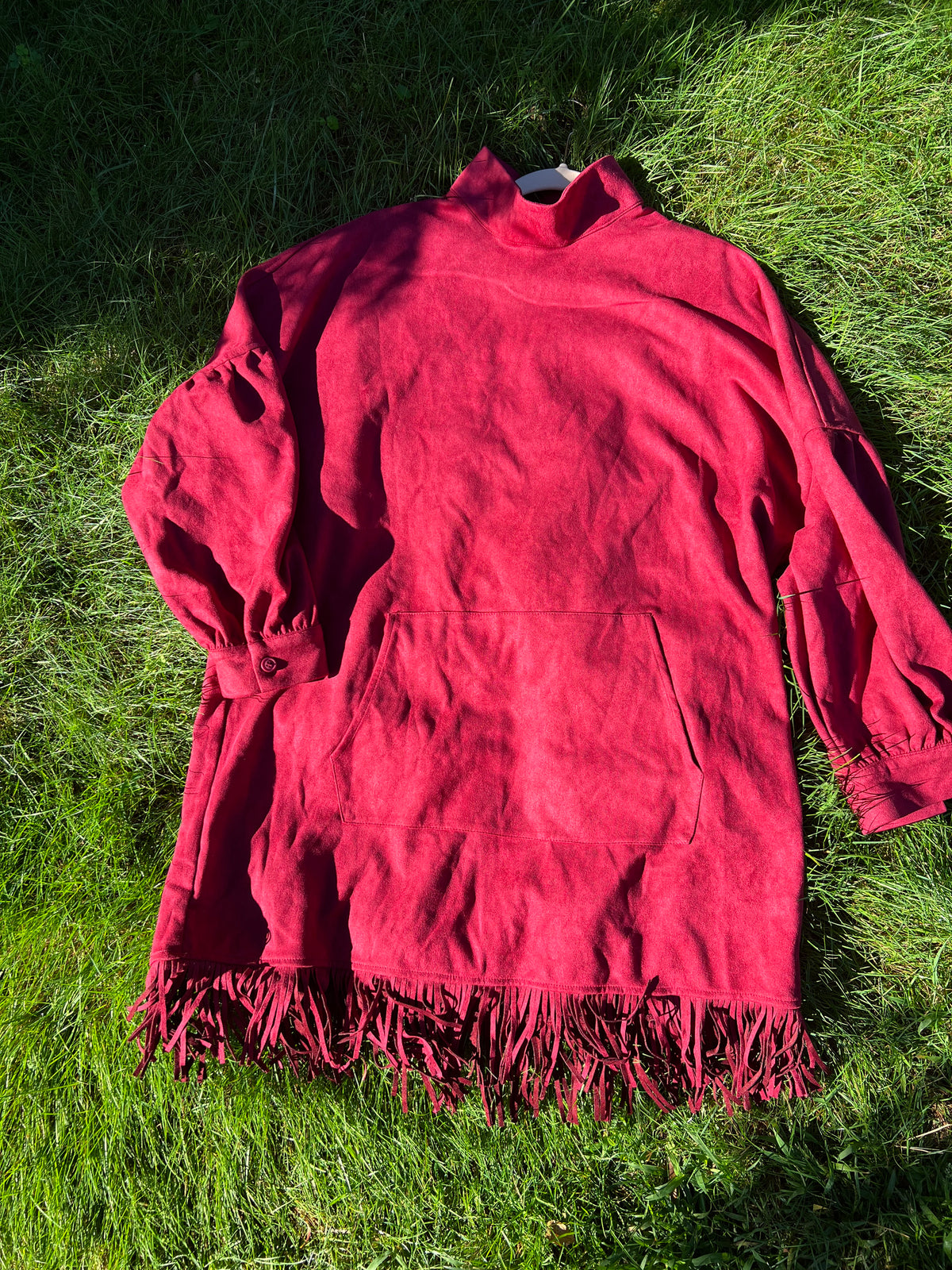 Faux Suede Red Fringe Dress