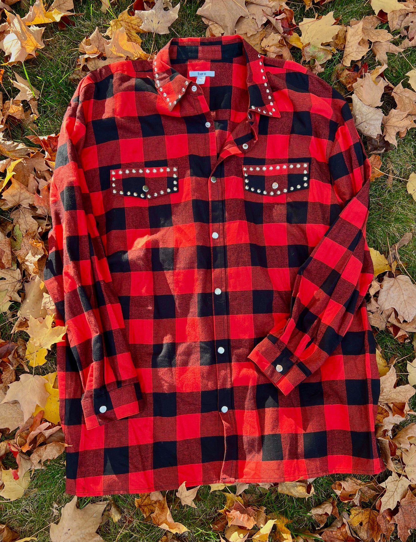 Bar lll Plaid Flannel with Stud Detail