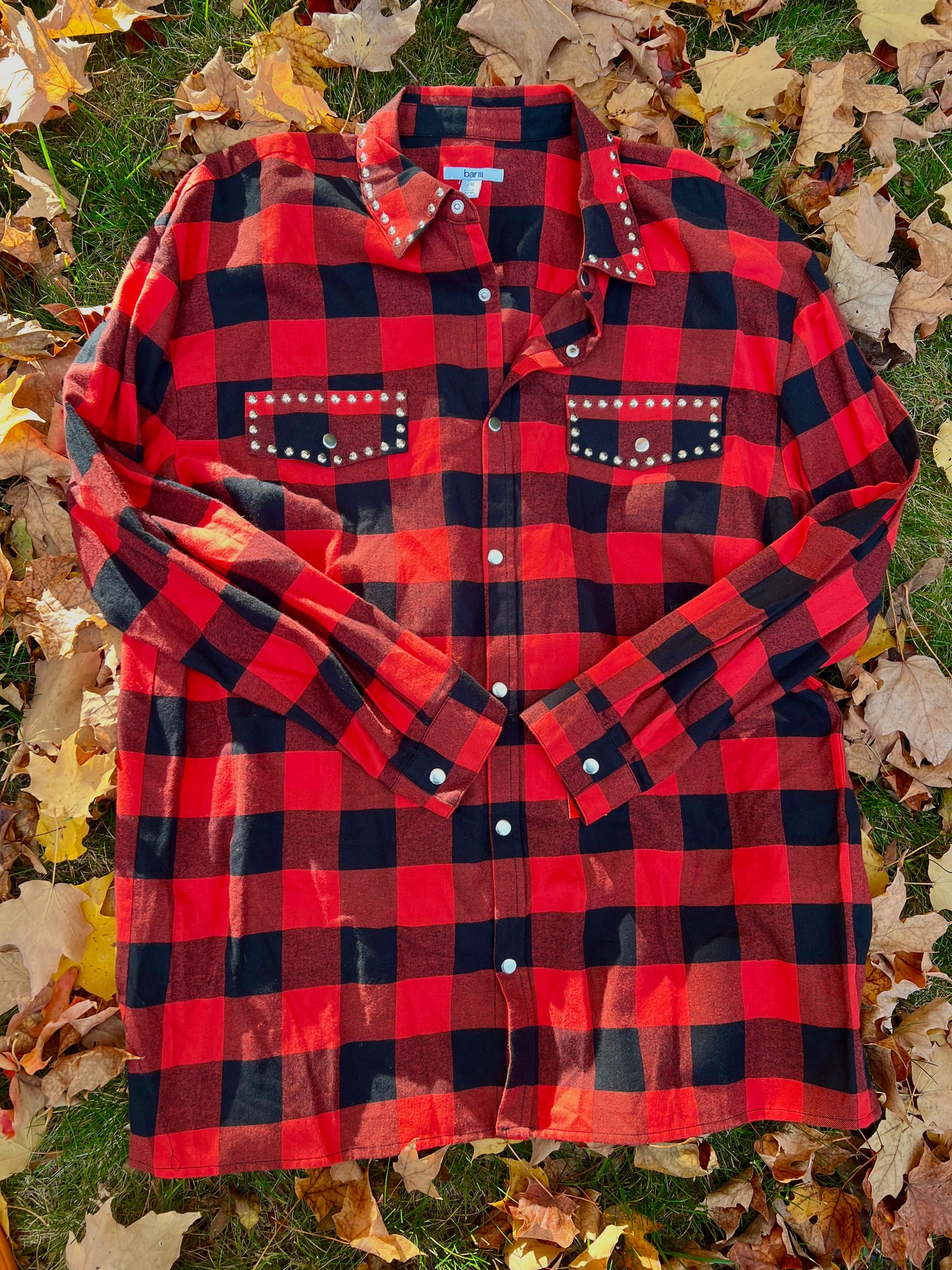 Bar lll Plaid Flannel with Stud Detail