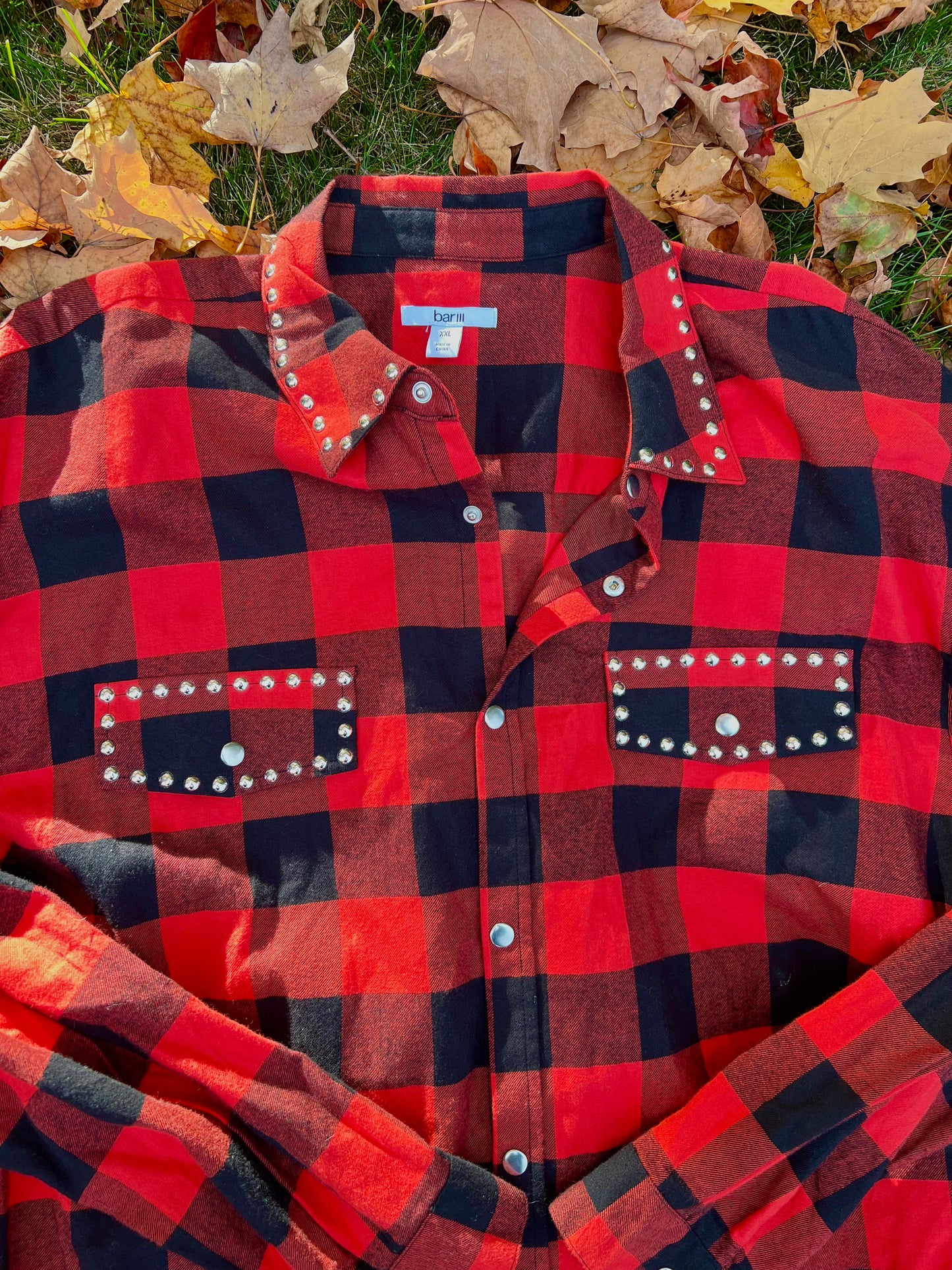 Bar lll Plaid Flannel with Stud Detail