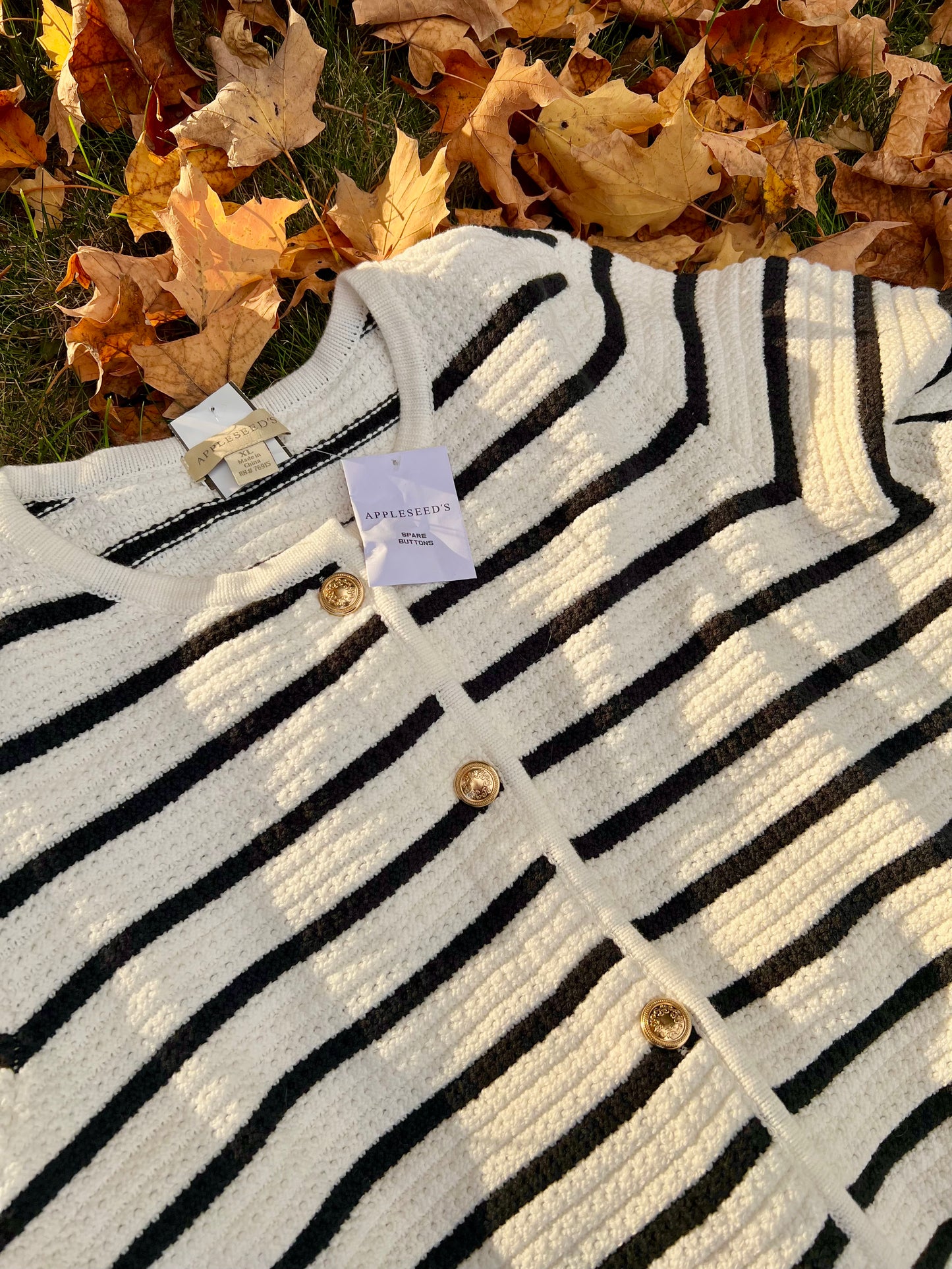 Appleseed's White with Black Stripes Cardigan Sweater