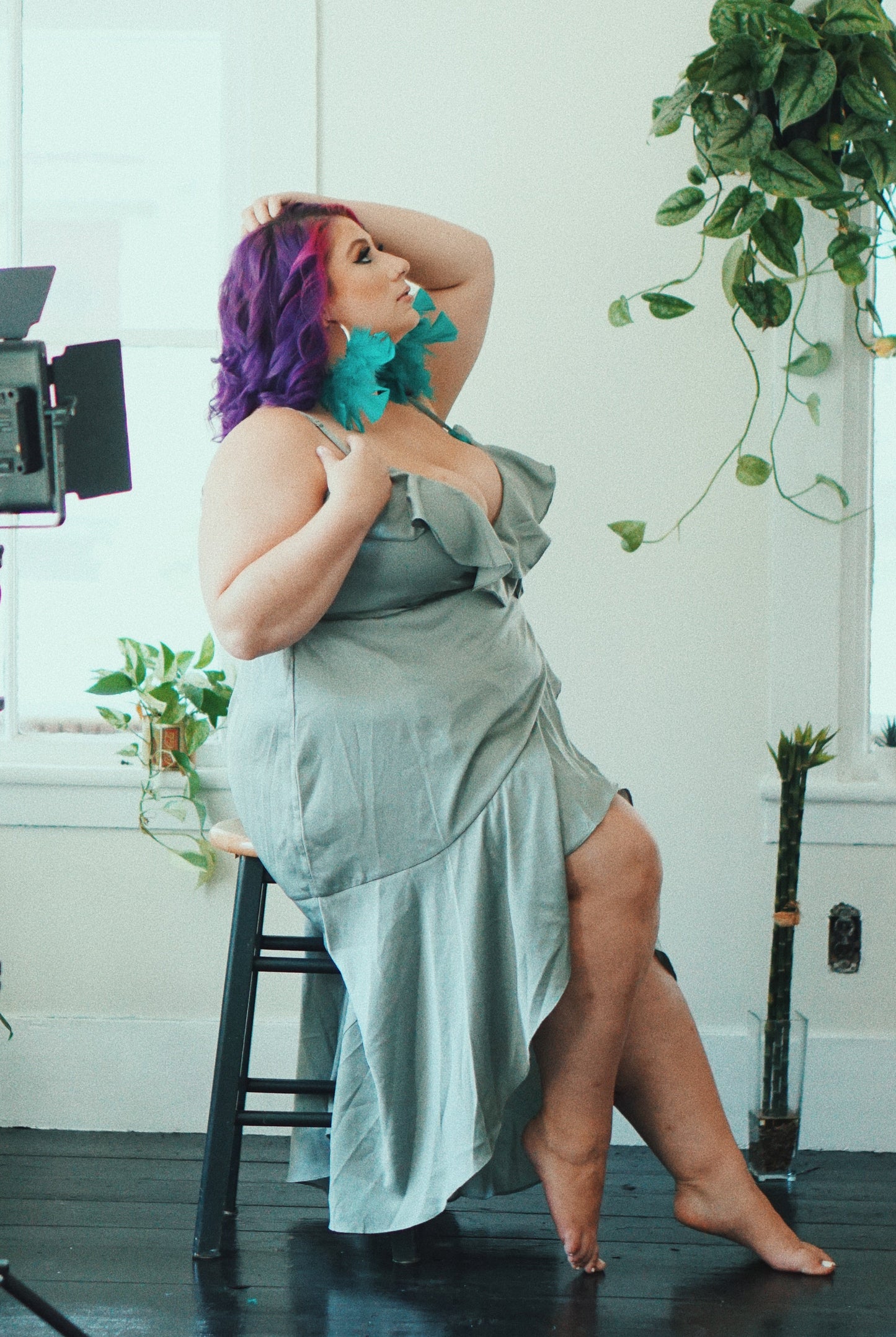 Eloquii Mint Wrap Dress With Ruffle Detail High Low