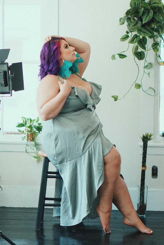 Eloquii Mint Wrap Dress With Ruffle Detail High Low