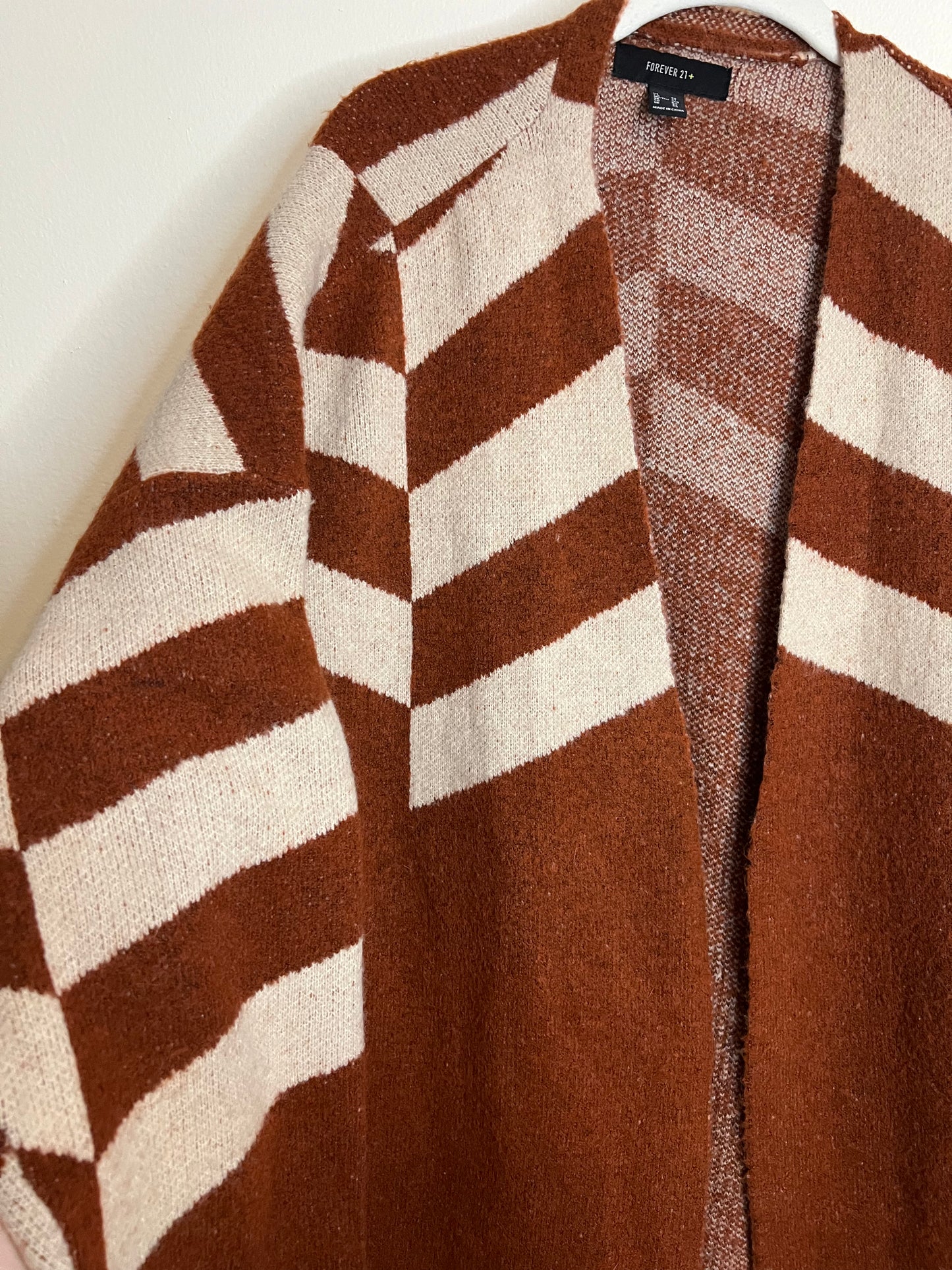 Forever 21 Orange And Beige Knee Length Cardigan