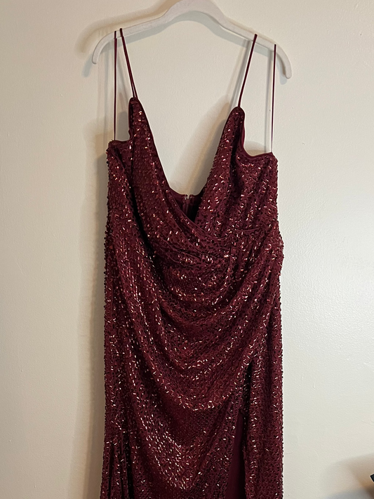 Fashion Nova Red Sequin Dress With Slit Detail