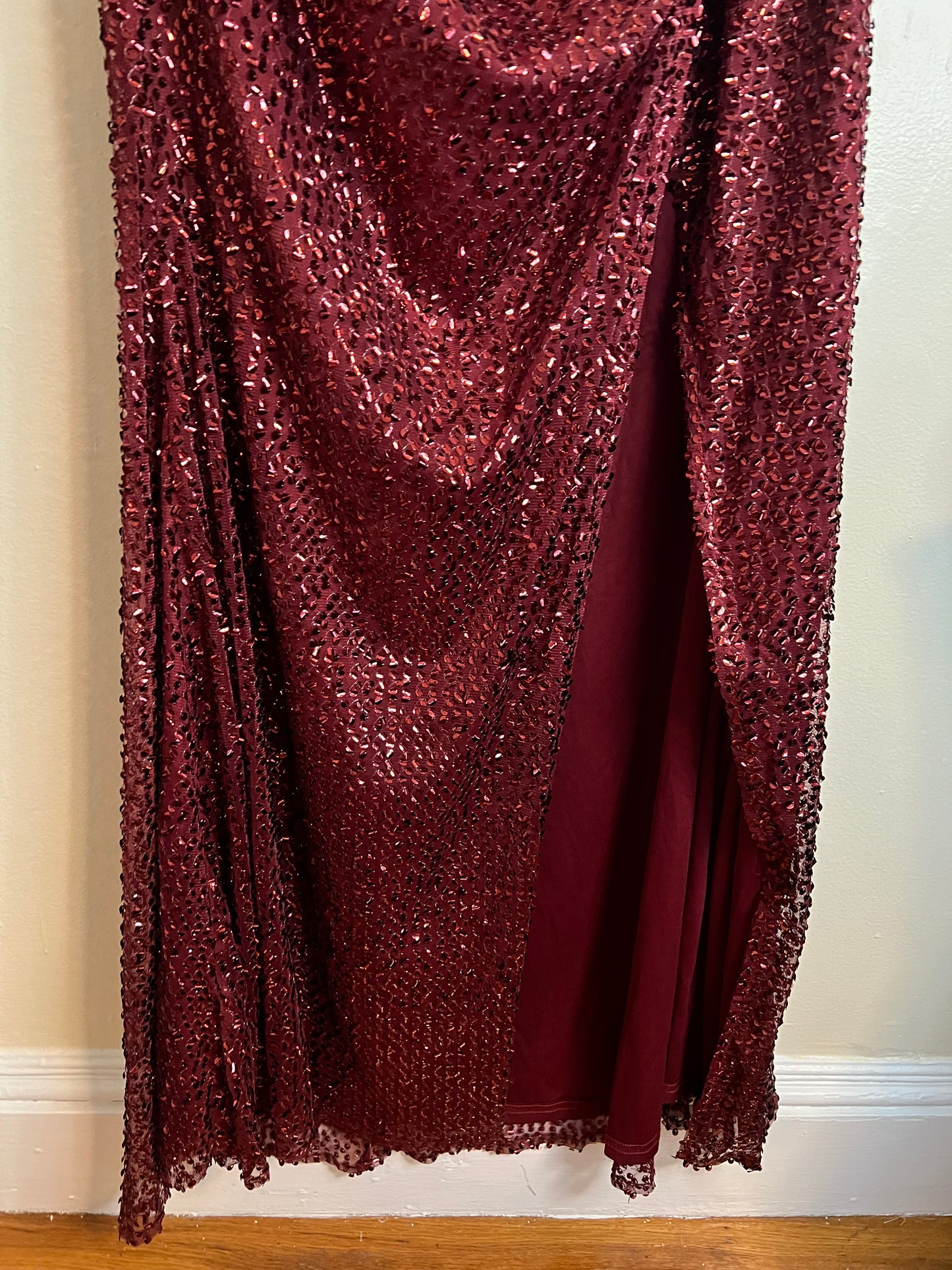 Fashion Nova Red Sequin Dress With Slit Detail