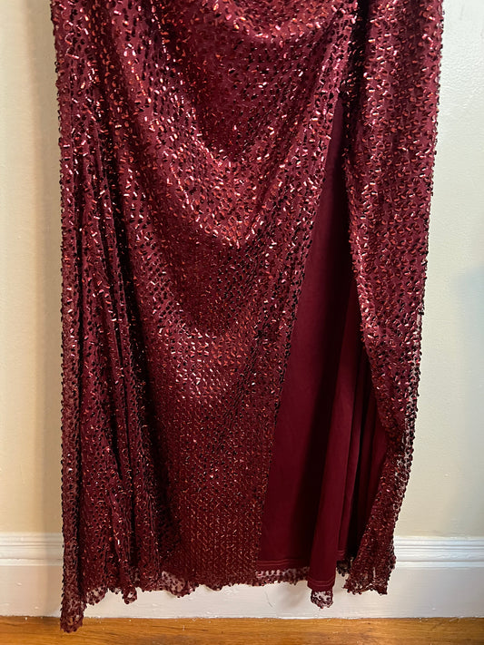Fashion Nova Red Sequin Dress With Slit Detail