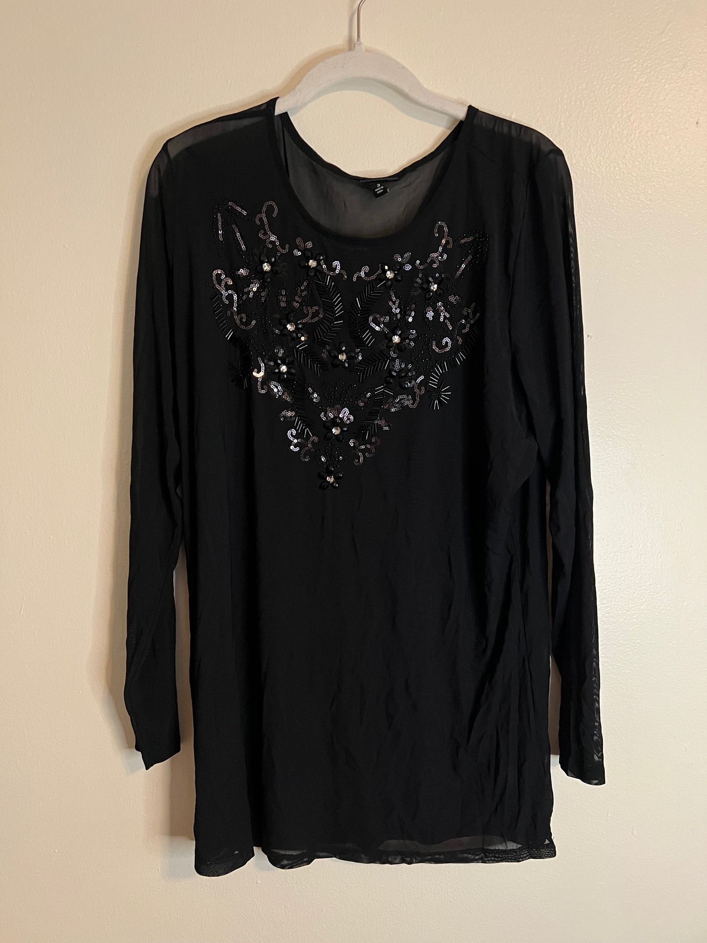 Torrid Black Mesh Top With Jewel And Bead Detail