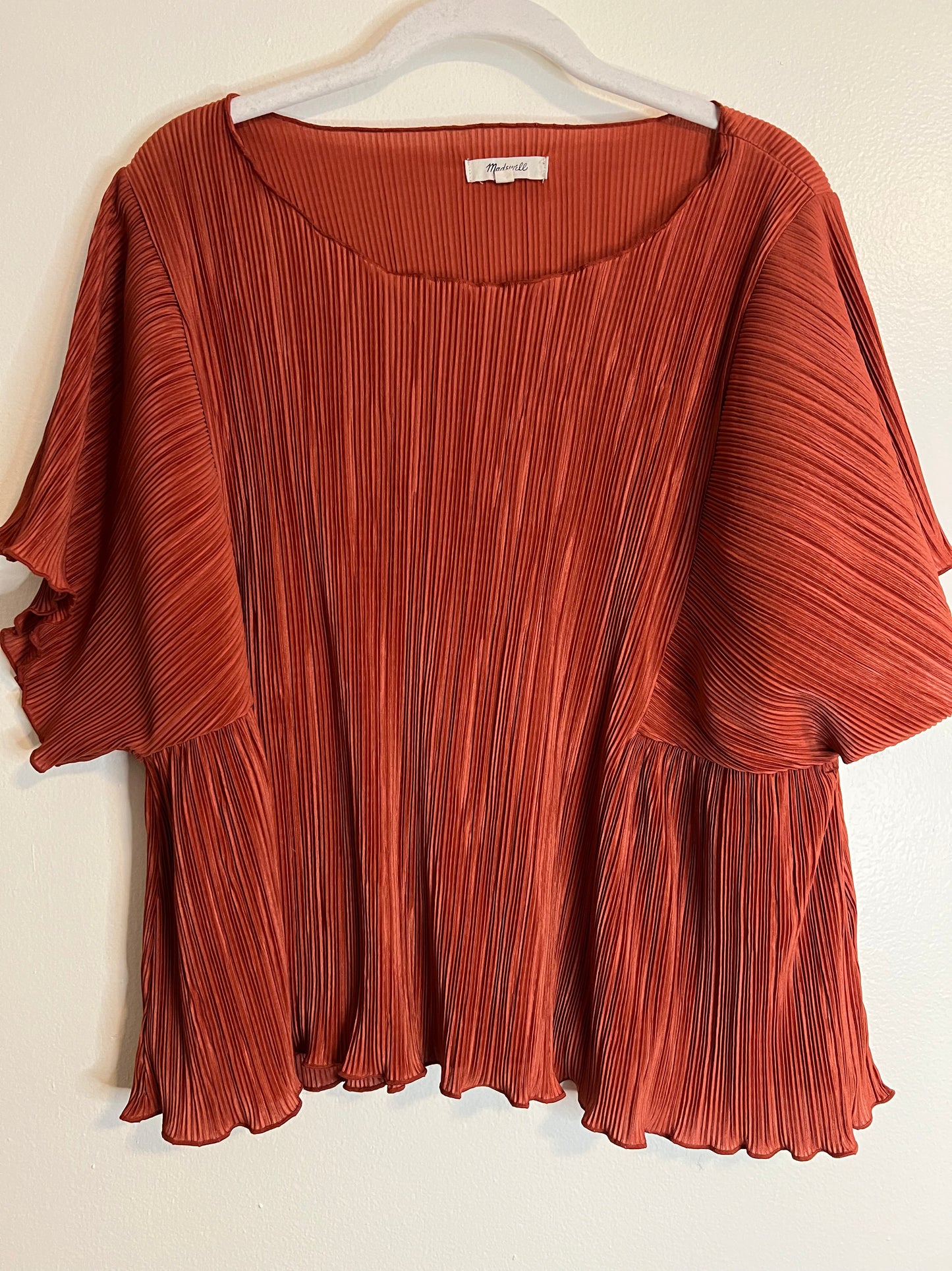 Madewell Orange Pleated Cropped Blouse