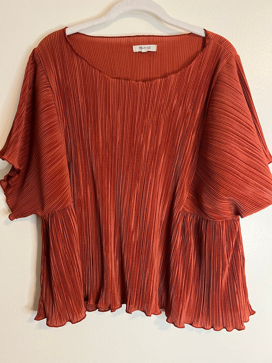 Madewell Orange Pleated Cropped Blouse