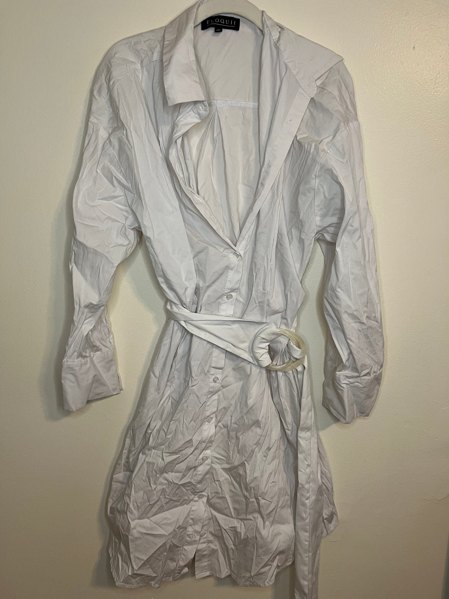 Eloquii White Button Down Dress With Belt