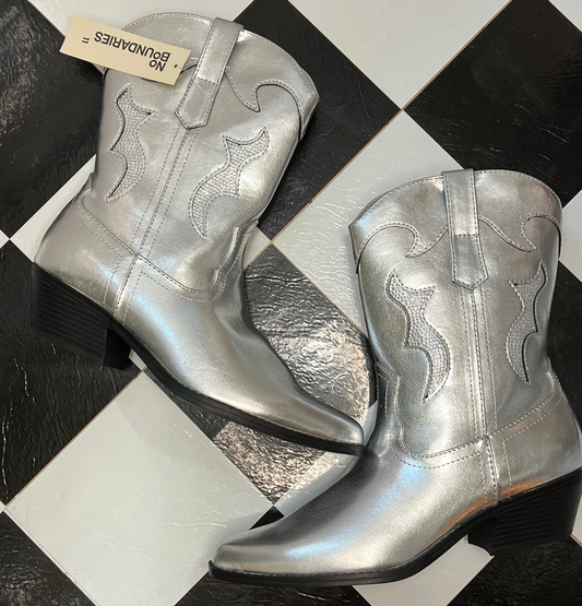 No Boundaries Silver Cowboy Boots