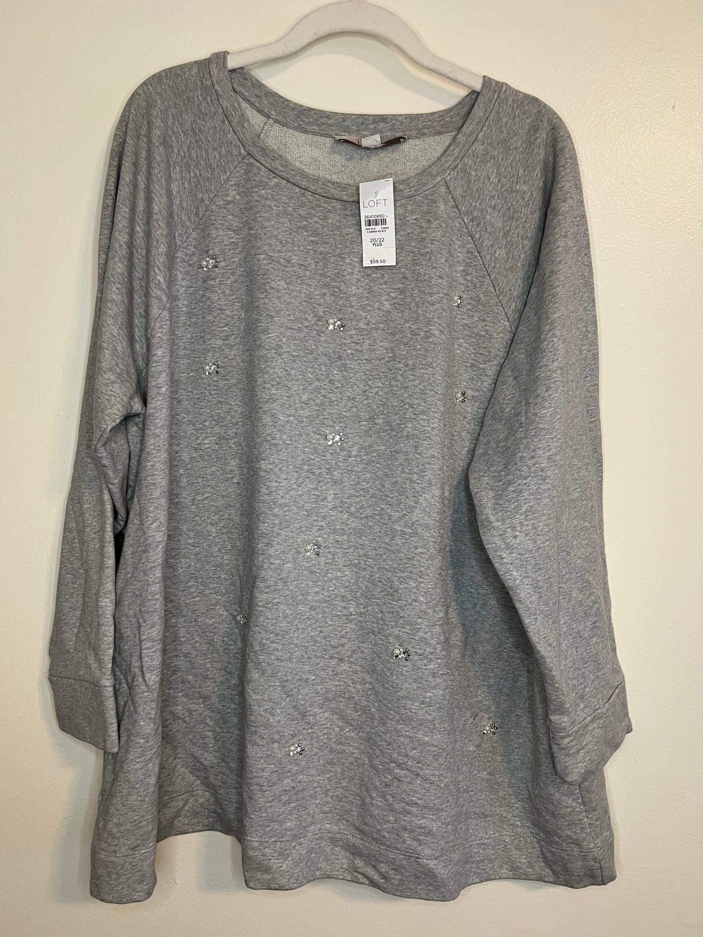 Loft Gray Pullover Sweater With Jewels