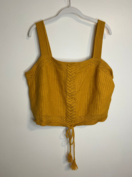 Ryegrass Mustard Yellow Crochet Cropped Tank Top